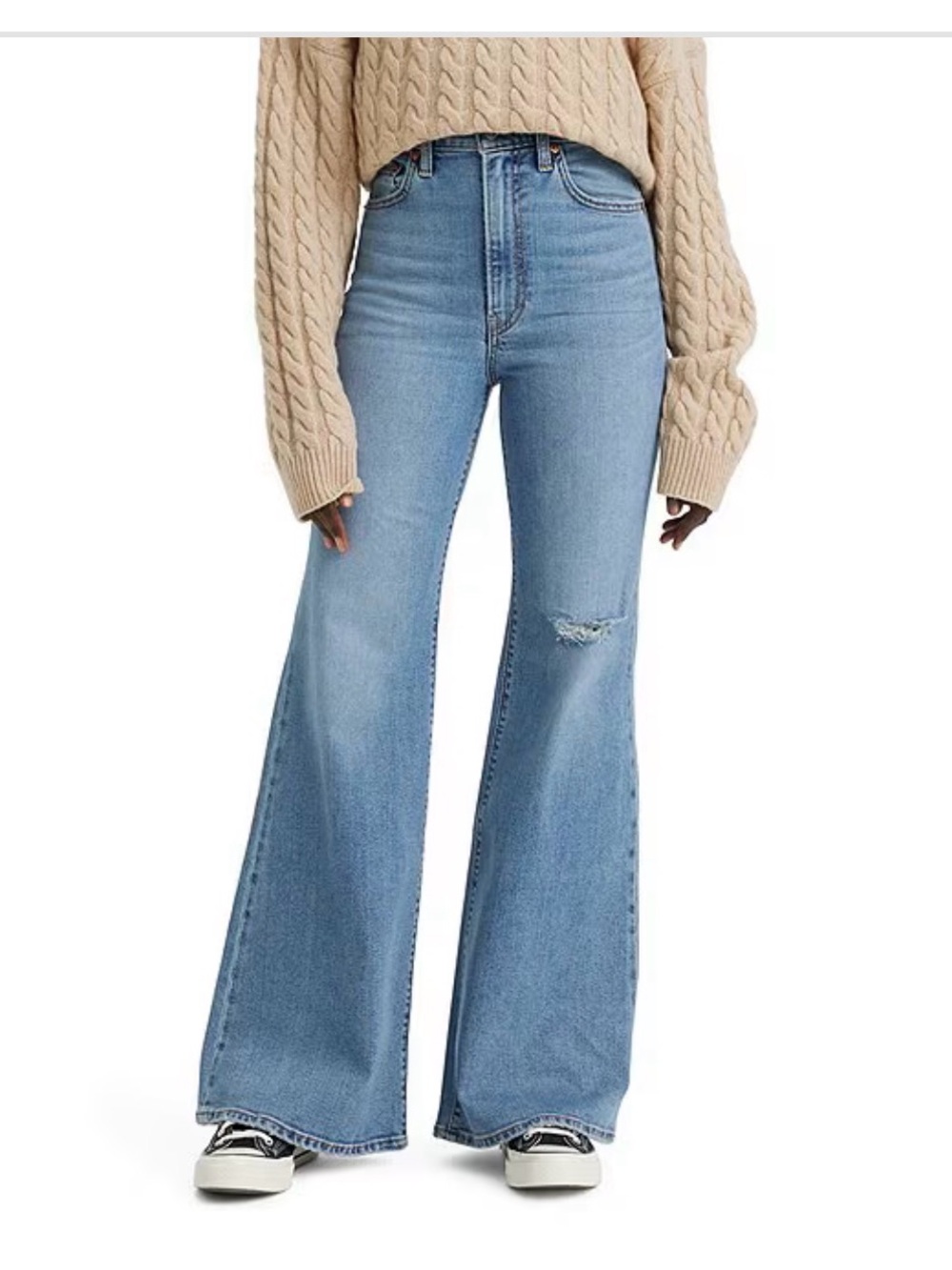 Light blue Levi ribcage button fly flare jeans